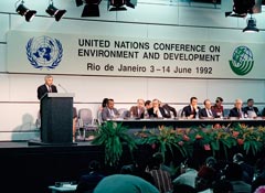 3 June 1992, The United Nations Conference on Environment and Development, held in Rio de Janeiro, convened a record number of Heads of State and Government, a total of 103. Seen here a general view of the Conference.