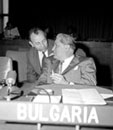 20 May 1958, United Nations Conference on International Commercial Arbitration, United Nations Headquarters, New York: Mr. Assen Georgiev (front row) and Mr. Bogomil D. Todorov, members of the delegation of Bulgaria. 