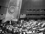 11 October 1978 - Thirty-third Session of the General Assembly, United Nations Headquarters, New York: Secretary-General Kurt Waldheim presenting awards for distinguished service against apartheid. The recipients of the awards are: Reverend Canon L. John Collins, Canon of St. Paul's Cathedral and President of the International Defense and Aid Fund for Southern Africa; Mr. Michael Manley, Prime Minister of Jamaica; General Murtala Mohamed*, former Head of State of Nigeria; Mr. Pandit Jawaharlal Nehru*, former Prime Minister of India; Mr. Kwame Nkrumah*, former President of Ghana; Mr. Olof Palme, former Prime Minister of Sweden; and Mr. Paul Robeson*, singer, actor and leader in the struggle against racism. * awarded posthumously