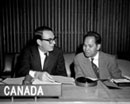 4 November 1957 Twelfth Session of the General Assembly, meeting of the Sixth Committee, United Nations Headquarters, New York: Mr. A. Gotlieb (Canada) (left) and Mr. Lamouth Kang (Cambodia). 