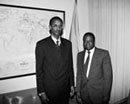 14 December 1994, United Nations Headquarters, New York: Major-General Paul Kagame (left), Vice-President of Rwanda, meeting with the President of the General Assembly, Mr. Amara Essy (Côte d'Ivoire) 
