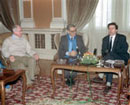 31 December 1992, Sarajevo, Bosnia and Herzegovina: Secretary-General Boutros Boutros-Ghali (center) meeting with Mr. Ejup Ganic (right), Vice-President of Bosnia and Herzegovina, and Mr. Cyrus Vance, Secretary-General's Personal Envoy and Co-Chairman of the Conference on the former Yugoslavia. 