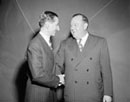 19 September 1950 Fifth Session of United Nations General Assembly, New York: Mr. Trygve Lie (right), Secretary-General of the United Nations, and Ambassador Nasrollah Entezam (Iran), President of the Fifth Session of the General Assembly. 
