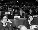 17 March 1960 Opening meeting of the Second United Nations Conference on the Law of the Sea, Geneva, Switzerland: the delegation of Yemen (in the foreground) with Mr. Abd El Magnid (left) and Mr. Zoher Kabbani. 