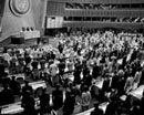 23 May 1977 Opening of the Sixth Session of the Third United Nations Conference on the Law of the Sea, United Nations Headquarters, New York: participants observing a minute of silence. 