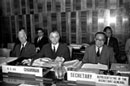 11 May 1964, Sixteenth session of the International Law Commission, Palais des Nations, Geneva, Switzerland (from left to right): Mr. Herbert W. Briggs (USA), First Vice-Chairman; Professor Roberto Ago (Italy), Chairman; and Mr. Yuen-li Liang, Director of the United Nations Codification Division and Representative of the Secretary-General.