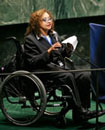 13 December 2006. 61st Session of the General Assembly, 76th Plenary Meeting, United Nations Headquarters, New York. Mrs. Maria Reina from Rehabilitation International speaking to the General Assembly after the adoption of the Convention.