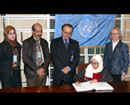 12 February 2008. Signing of the Optional Protocol to the Convention on the Rights of Persons with Disabilities, United Nations Headquarters, New York. Mrs. Mariam Mohammed Khalfan Al Roumi, Minister of Social Affairs of the United Arab Emirates, signing the Optional Protocol to the Convention. To the right Ms. Annebeth Rosenboom, Chief of the Treaty Section, United Nations Office of Legal Affairs.