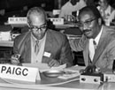 13 April 1973, Conference on Southern Africa, Oslo, Norway: Mr. Vasco Cabral (left), Administrative Secretary of the African Party for the Liberation of Guinea and Cape Verde (PAIGC), and Mr. Joseph Turpin, member of the same party.