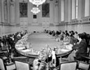 24 May 1974, Special session of the Special Committee on Apartheid in Europe, Austrian Foreign Ministry, Hofburg Redoutensaal, Vienna, Austria: Members of the Committee meeting with Mr. R. Kirchschlaeger, Federal Minister for Foreign Affairs of Austria. 