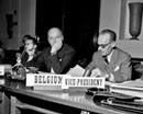 2 July 1951 - Conference of Plenipotentiaries on the Status of Refugees and Stateless Persons, Palais des Nations, Geneva, Switzerland: Mr. L.G. Chance (Canada) (left); and Mr. A. Herment (Belgium) (right) First Vice-President of the Conference.