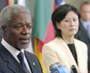 21 August 2003, Press Conference, United Nations Headquarters, New York: Secretary-General Kofi Annan speaking to the press following a Security Council meeting in which resolution 1502 entitled “Protection of United Nations personnel, associated personnel and humanitarian personnel in conflict zones” was unanimously adopted.