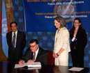 19 September 2006, Signing of the Optional Protocol to the Convention on the Safety of United Nations and Associated Personnel, United Nations Headquarters, New York: Mr. Ali Hachani (Tunisia), signing the Protocol.
