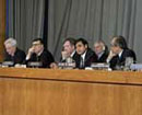 16 January 2007, Seventh Summit on the Safety and Security of United Nations Staff and Associated Personnel, organized by the United Nations Staff Council Standing Committee on the Security and Independence of the International Civil Service, United Nations Headquarters, New York: Mr. Shashi Tharoor (fourth from left), Under-Secretary-General for Communications and Public Information, addressing the summit.