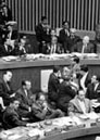 17 October 1961, First Committee, United Nations Headquarters, New York:  Mr. Krishna Menon (India) delivering a statement to the Committee on the importance of a nuclear test ban.