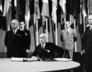 26 June 1945 - San Francisco Conference, signing ceremony of the United Nations Charter, Veterans' War Memorial Building: Edward R. Stettinius Jr., Secretary of State and Chairman of the delegation from the United States. 
