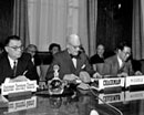 16 May 1951 - International Law Commission, Opening meeting of the Third Session, Palais des Nations, Geneva, Switzerland: Dr. Ivankerno (left), Assistant Secretary-General for the United Nations Legal Department and Mr. A. E. F. Sandström (Sweden), Vice-Chairman of the Commission in 1950. 