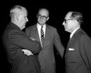 4 November 1957 Twelfth Session of the General Assembly, meeting of the Sixth Committee, United Nations Headquarters, New York (from left to right): Mr. P. D. Morozov (USSR); Mr. Leonard C. Meeker (United States of America); and Mr. Philip Klutznich (United States of America). 