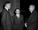 4 November 1957 Twelfth Session of the General Assembly, meeting of the Sixth Committee, United Nations Headquarters, New York (from left to right): Mr. F. A. Vallat (United Kingdom); M. Charles Chaumont (France); and Mr. P. D. Morozov (USSR). 