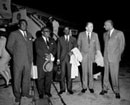 30 May 1964 Sub-Committee on Southern Rhodesia of the Special Committee of 24 on the ending of colonialism, London Airport (from left to right): Mr. Godfrey K. J. Amachree, UN Under-Secretary for Trusteeship and Non-Self-Governing Territories; Mr. Gershon Collier (Sierra Leone); Mr. Sori Coulibaly (Mali), Chairman of the Sub-Committee on Southern Rhodesia; Mr. Danilo Lekic (Yugoslavia); and Mr. Tesfaye Gebre-Egzy (Ethiopia), Secretary of the Sub-Committee on Southern Rhodesia, meeting in London for discussions with the United Kingdom Government on the implementation of previous resolutions of the United Nations General Assembly on Southern Rhodesia.