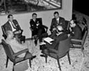 27 August 1964, First Session of the Special Committee on Principles of International Law concerning Friendly Relations and Co-operation among States, Mexico City, Mexico (left to right): Mr. Roberto Herrera Ibraguen (Guatemala); Mr. Jorge Castañeda (Mexico); Mr. Tulio Alvarado (Venezuela); Mr. Ricardo Colombo (Argentina); Mr. Guillermo Cash (Argentina); and Mr. Alfonso Garcia Robles (Mexico), Chairman of the Committee (back to the camera).