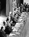 13 April 1972, Third session of the United Nations Conference on Trade and Development (UNCTAD), Santiago, Chile: Mr. Salvador Allende, President of Chile (center), addressing the inaugural meeting;sitting next to him are Secretary-General Waldheim (at his right) and Mr. Manuel Pérez Guerrero (at his left), Secretary-General of UNCTAD.