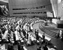 9 April 1974, Sixth special session of the General Assembly, United Nations Headquarters, New York: delegates observing a minute of silence dedicated to prayer or meditation.