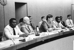 6 august 1990, Opening of the forty-second session of the Sub-Commission on Prevention of Discrimination and Protection of Minorities, United Nations Office at Geneva, Switzerland (from left to right): The Deputy-Director of the Centre for Human Rights; Mr. Jan Martenson, Under-Secretary-General for Human Rights; Mr. Danilo Türk, Chairman of the Sub-Commission.
