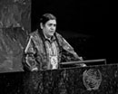 10 December 1992, Forty-seventh session of the General Assembly, United Nations Headquarters, New York: Mr. A. Williar, President of the International Indian Treaty Council, addressing the General Assembly at the special meeting held to inaugurate the International Year of the World's Indigenous People. 