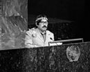10 December 1992, Forty-seventh session of the General Assembly, United Nations Headquarters, New York: Mr. Jose Santos Millao, First Director of the National Organization of the Mapuche People of Chile, addressing the General Assembly at the special meeting held to inaugurate the International Year of the World's Indigenous People. 