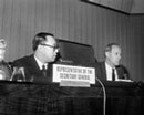1 March 1958, United Nations Conference on the Law of the Sea, meeting of the First Committee, Geneva, Switzerland: Mr. Yuen-li Liang (left), Acting Representative of the United Nations Secretary-General, and Mr. K.H. Bailey (Australia), Chairman of the Committee.