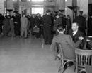 1 March 1958, United Nations Conference on the Law of the Sea, Palais des Nations, Geneva Switzerland: Delegates arriving and gathering in the Assembly lobby. 