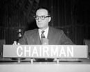 21 October 1958 585th meeting of the General Assembly's Third Committee, United Nations Headquarters, New York: Mr. Humberto Calamari (Panama), Vice-Chairman of the General Assembly's Third (Social, Humanitarian and Cultural) Committee, presiding a Committee’s meeting on the draft International Covenant on Civil and Political Rights.