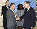 28 February 2008 United Nations Headquarters, New York:  H. E. Mr. Felipe Pùrez Roque, Minister for Foreign Affairs of the Republic of Cuba (second from left) shaking hands with Mr. Nicolas Michel, United Nations Legal Counsel, after having signed the International Covenant on Economic, Social and Cultural Rights.