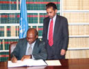 19 December 2005, Signing of the International Convention for the Suppression of Acts of Nuclear Terrorism, United Nations Headquarters, New York: Mr. Domingo Ferreira (Democratic Republic of São Tomé and Príncipe), signing the Convention.