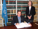 27 December 2006, Signing of the International Convention for the Suppression of Acts of Nuclear Terrorism, United Nations Headquartesr, New York: Mr. Dan Gillerman (Israel), signing the Convention.  