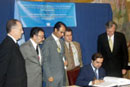 24 September 2003, Accession to the International Convention for the Suppression of Terrorist Bombings, United Nations Headquarters, New York: Mr. Abdullah Abdullah (seated), Minister for Foreign Affairs of Afghanistan, acceding to the Convention, among other instruments.