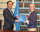 12 June 2007, Accession to the International Convention for the Suppression of Terrorist Bombings, United Nations Headquarters, New York: Mr. Don Pramudwinai (left), Permanent Representative of Thailand to the United Nations, acceding to the Convention; standing next to him is Ms. Annebeth Rosenboom, Chief of the United Nations Treaty Section. 