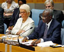 18 June 2007, Security Council, United Nations Headquarters, New York: Mr. Hassan Bubacar Jallow (left), Prosecutor of the International Criminal Tribunal for Rwanda addressing the Security Council, next to Mrs. Carla del Ponte, Prosecutor of the International Criminal Tribunal for the former Yugoslavia. 