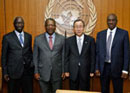 18 June 2007, Meeting of the Secretary-General with Senior Officials of the International Criminal Tribunal for Rwanda, United Nations Headquarters, New York (from left to right): Mr. Adama Dieng, Registrar; Dennis Byron, President of the Tribunal; Secretary-General Ban Ki-moon; and Hassan Bubacar Jallow, Prosecutor. 