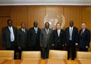 18 June 2007, United Nations Headquarters, New York: Secretary-General Ban Ki-Moon and, on his right (from right to left), Judge Dennis Byron, President of the International Criminal Tribunal for Rwanda and Mr. Adama Dieng, Registrar of the Tribunal; on his left (from left to right) are Mr. Hassan Bubacar Jallow, Prosecutor of the Tribunal and Mr. Nicolas Michel, United Nations Legal Counsel. 