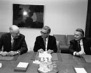 1 February 1993, United Nations Headquarters, New York: Secretary-General Boutros Boutros-Ghali (center), meeting with Mr. Cyrus Vance (right) and Mr. David Owen, Co-Chairmen of the Conference on the former Yugoslavia. 