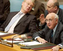 8 October 2004, Security Council, United Nations Headquarters, New York: Judge Theodor Meron (right), President of the International Criminal Tribunal for the former Yugoslavia, addressing the Security Council, sitting next to Mr. Paddy Ashdown, High Representative for the Implementation of the Peace Agreement on Bosnia and Herzegovina.