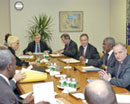 6 December 2004, United Nations Headquarters, New York: Secretary-General Kofi Annan meeting with officials of the Interna-tional Criminal Tribunals for the former Yugoslavia and for Rwanda, notably (from right to left): Mr. Ralph Zacklin, Assistant Secretary-General for Legal Affairs; Secretary-General Kofi Annan; Mr. Nicolas Michel, Under-Secretary-General for Legal Affairs; Mr. Warren Sage, Director of the United Nations Office of Programming Planning and Budgeting; Mr. Hans Holthuis, Registrar; and Ms. Carla Del Ponte, Prosecutor of the International Criminal Tribunal for the former Yugoslavia.