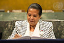 Environment Minister of Angola Signs Paris Agreement on Climate Change, United Nations Headquarters, New York.
