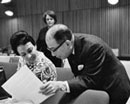 6 December 1966 Twenty-first Session of the General Assembly, meeting of the Third Committee on the Report of the High Commissioner for Refugees, United Nations Headquarters, New York: Mrs. Berrah (Ivory Coast) (left) and Mr. P. Y. Tsao (China). 