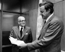 4 March 1980 Accession of Colombia to the Convention and Protocol relating to the Status of Refugees, United Nations Headquarters, New York: Mr. Indalecio Lievano (left), Colombia's Permanent Representative to the United Nations, depositing the instruments of accession with Mr. Erik Suy, Under-Secretary-General for Legal Affairs and Legal Counsel of the United Nations. 