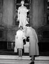 1 January 1950 - International Court of Justice, Peace Palace, The Hague, Netherlands: a mother and her daughter in front of the statue of "Justicia".(Photo credit: UN Photo)