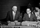 14 May 1947, Third meeting of the Committee on the Progressive Development of International Law and its Codification, Lake Success, New York: Prof. Milan Bartos (Yugoslavia, left) and Dr. Victor M. Peres Perozo (Venezuela).