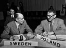 14 May 1947, Third meeting of the Committee on the Progressive Development of International Law and its Codification, Lake Success, New York: Mr. Erik Sjoborg (Sweden, left) and Prof. Alexander Rudzinski (Poland). 